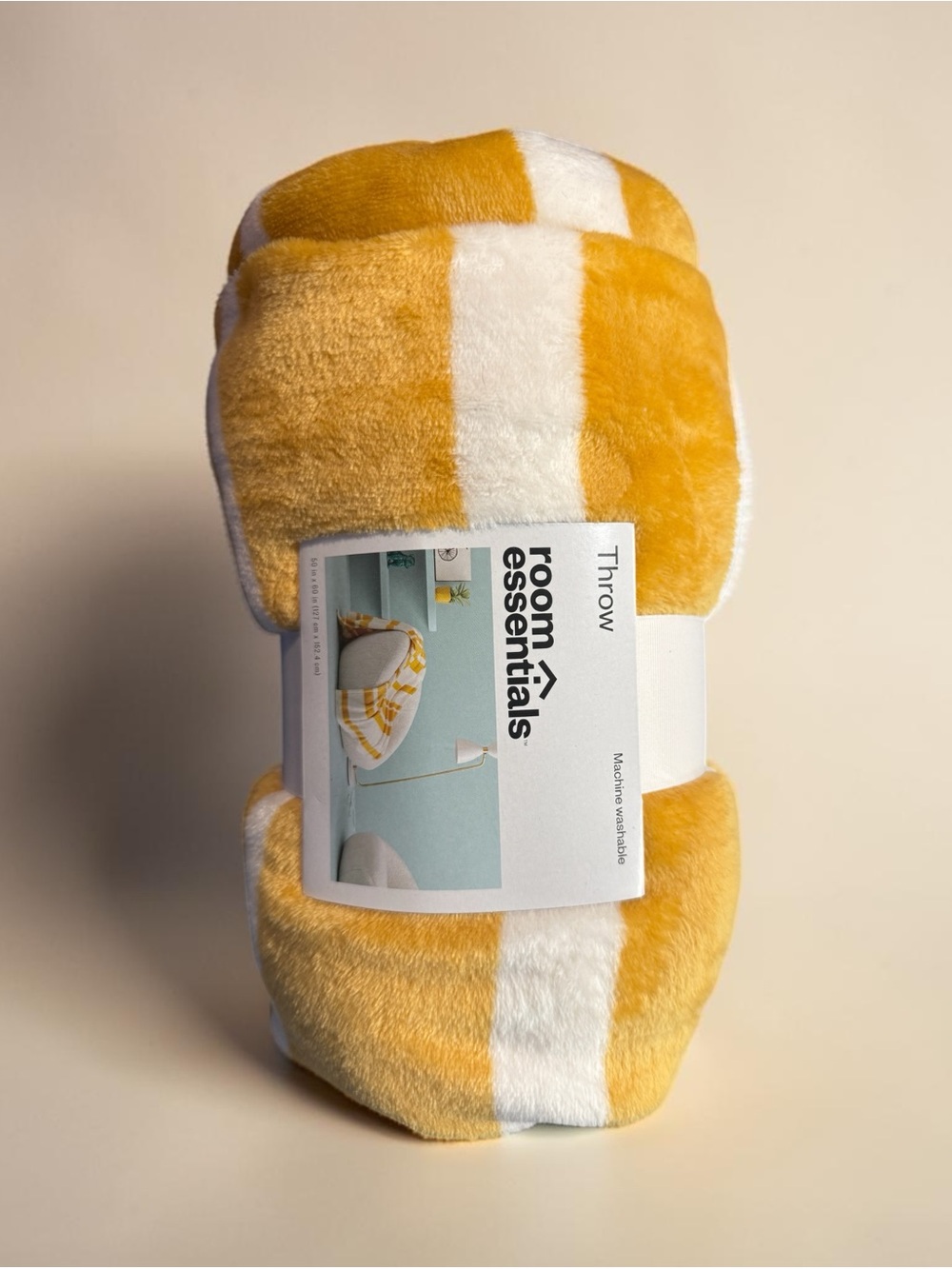 Room Essentials Yellow and White Plush Striped Throw Blanket